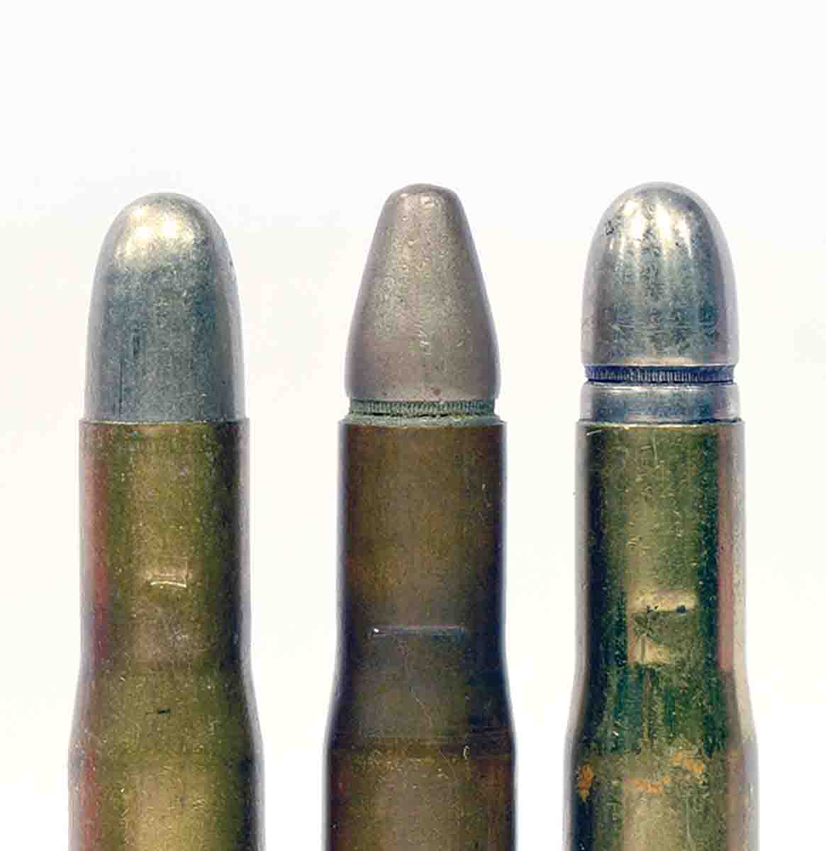 Three bullet types in the .425 Westley Richards, all 410 grains (left to right): Solid, LT Pointed Capped and Copper Capped expanding. In 1948 John Taylor called the latter two the “best expanding bullets extant.”